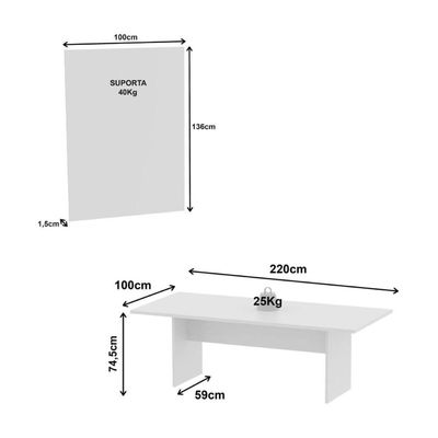 Conjunto Mesa De Escritório Reunião 220cm Com Painel Para Tv Multimóveis Cr25339 Branco