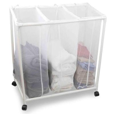Carrinho Lavanderia Com 3 Cesto Roupeiro Organizador De Roupas Sujas Com Rodinha Branco Luxo