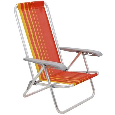 Kit 02 Cadeiras De Praia Reclin.tramontina Bali Baixa Alumínio C/ Assento Laranja E Amarelo 92900101