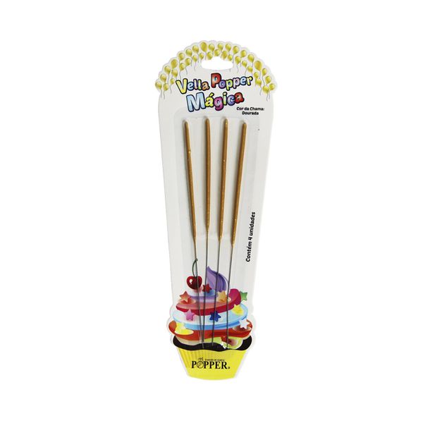 Vela de Aniversário Palito Popper Sparklers Dourada 15cm com 4 Unidades