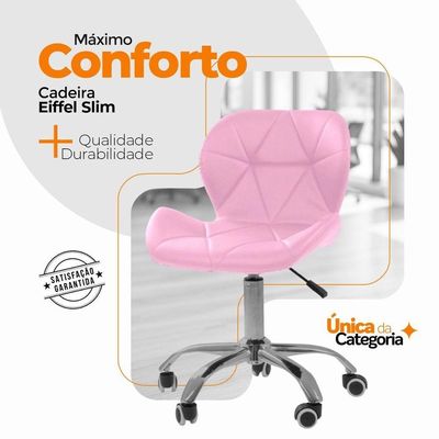 Kit 02 Cadeiras Office Eiffel Slim Ajustável Oficial Rosa