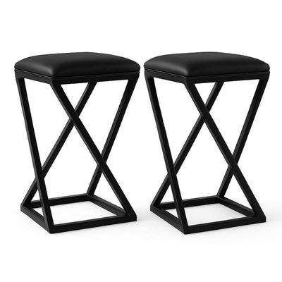 Kit 2 Banqueta Base Z 80 Cm Alta Banco Bancada Cozinha Moderno Corino Preto