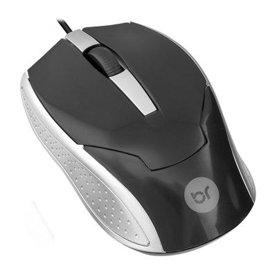 Mouse USB Bright 0028 com Fio Preto e Prata