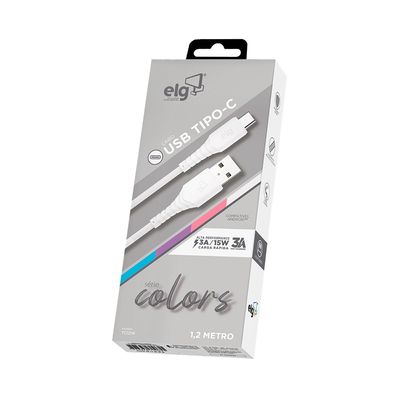 Cabo USB Tipo-C ELG TC12W 3A Branco 1,2m