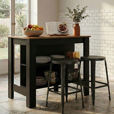 Bancada Mesa/ilha De Cozinha Gourmet Menu Móveis Preto