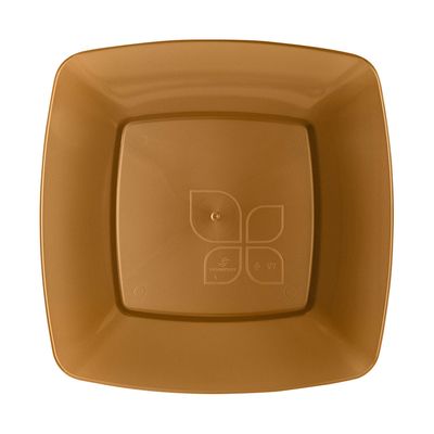 Prato Descartável Strawplast Quadrado Leitoso 21cm com 10 Unidades Dourado