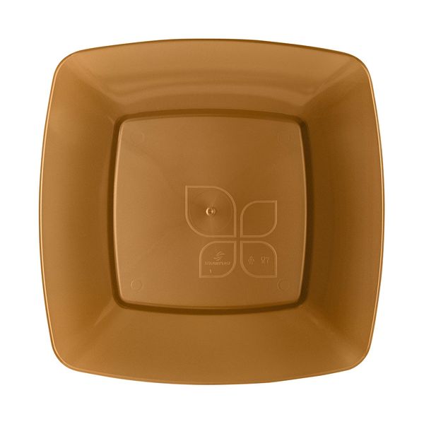 Prato Descartável Strawplast Quadrado Leitoso 21cm com 10 Unidades Dourado