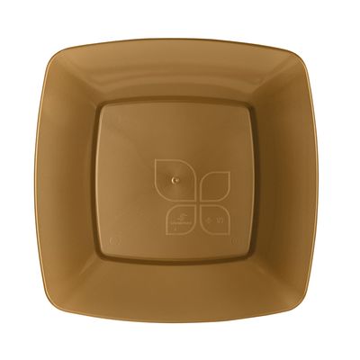 Prato Descartável Strawplast Quadrado Leitoso 21cm com 10 Unidades Dourado