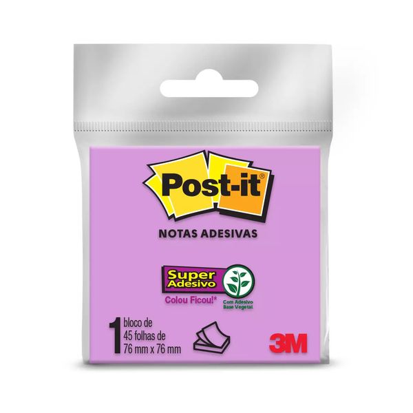 Bloco Adesivo Post It 3M Roxo 76x76mm 45 Folhas
