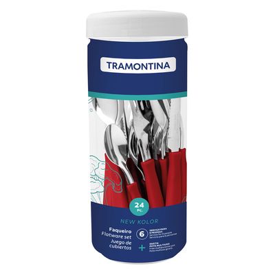 Faqueiro Tramontina New Kolor com Lâminas em Aço Inox e Cabos de Polipropileno Vermelho 24 Peças
