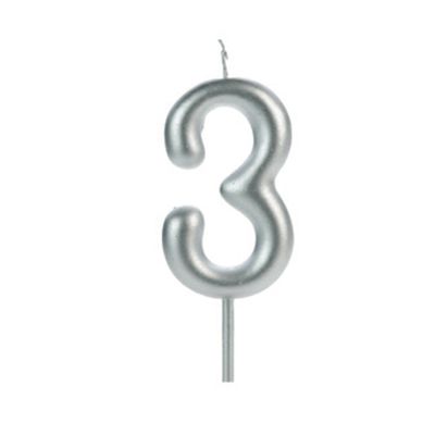 Vela de Aniversário Big Silver Número 3 Prata