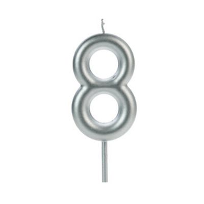 Vela de Aniversário Big Silver Número 8 Prata