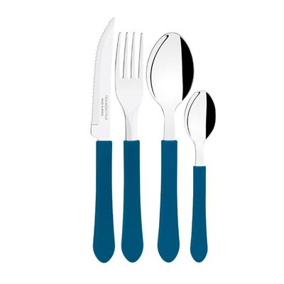 Conjunto de Panelas 7 Peças Versalhes Verde + Faqueiro 12 Peças Leme Azul Tramontina Verde