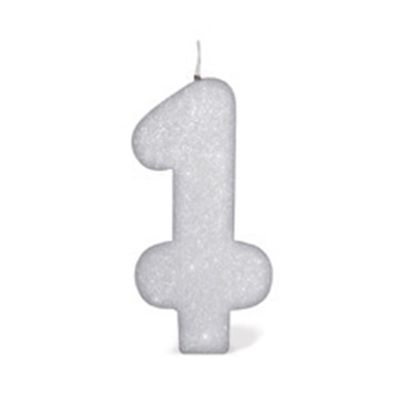 Vela de Aniversário Silver com Gliter Número 1 Branco