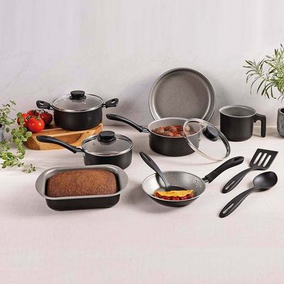 Conjunto de Panelas 10 Peças Linz Starflon Max e Faqueiro Leme 12 Peças Tramontina Preto