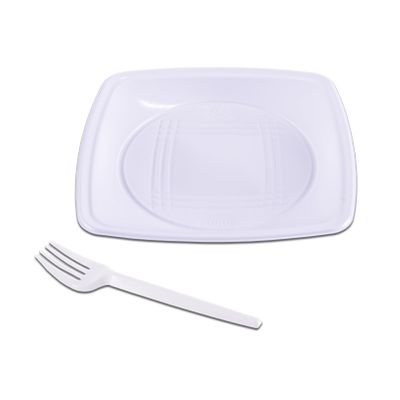 Kit de Festa Prafesta com 10 Pratos e 10 Garfos Brancos