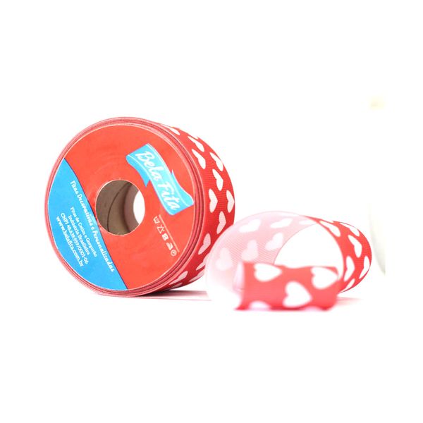 Fita de Gorgurão Nº09 38mm Peça com 10m Coração Vermelho