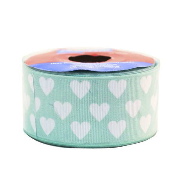 Fita de Gorgurao Nº09 38mm Peça com 10m Coração Verde