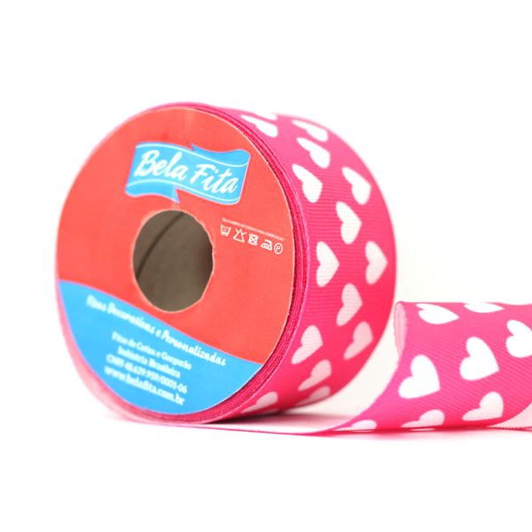 Fita de Gorgurao Nº09 38mm Peça com 10m Coração Rosa Pink