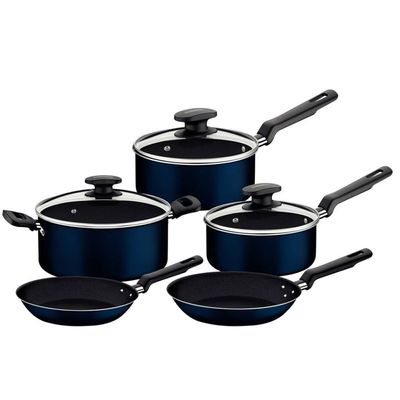 Conjunto de Panelas 5 Peças Ravena Starflon Max Azul + Faqueiro 12 Peças Leme Tramontina Azul