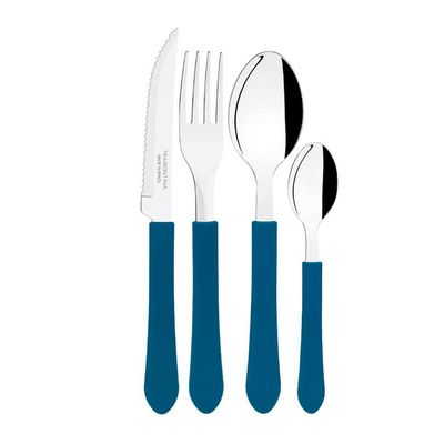 Conjunto de Panelas 5 Peças Ravena Starflon Max Azul + Faqueiro 12 Peças Leme Tramontina Azul