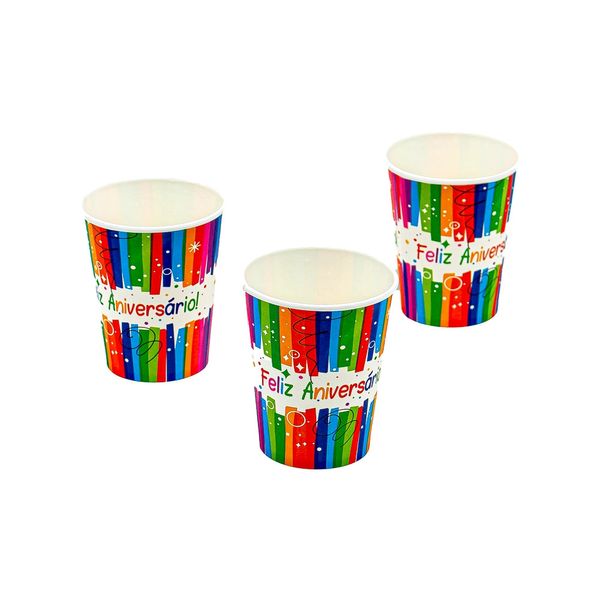 Copo de Papel Silver Feliz Aniversário 200ml com 10 Unidades