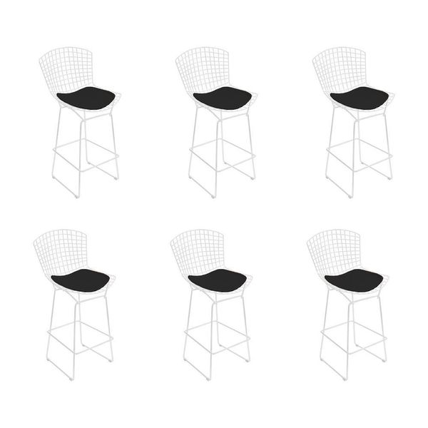 Kit 6 Banquetas Bistrô Bertoia Branca D70 Com Assento Preto