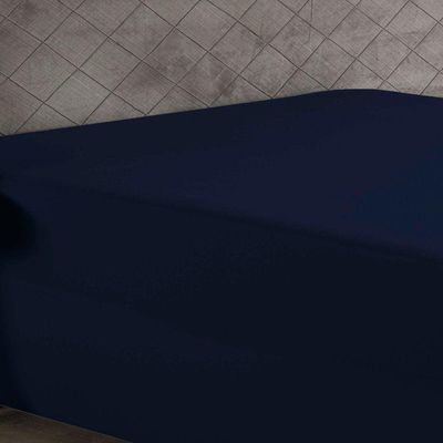 Lençol Com Elástico Queen Nobre 1 Peça Luva De Box 55cm De Altura Malha 100% Algodão - Azul-marinho