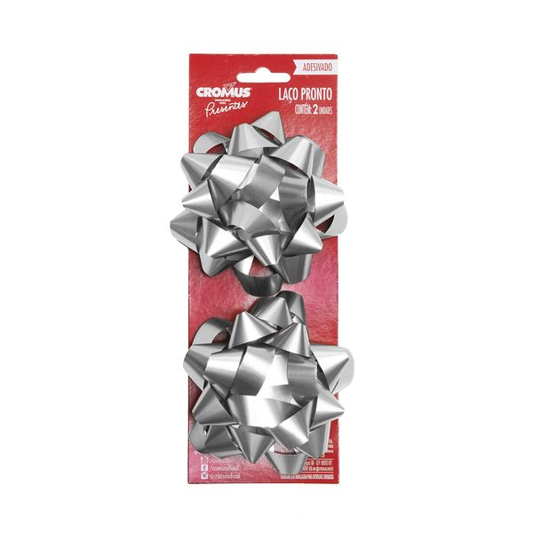 Laço Pronto Adesivado Cromus Estrela Prata 10cm com 2 Unidades Laço Pronto Adesivado Cromus Estrela Prata 10cm com 2 Unidades