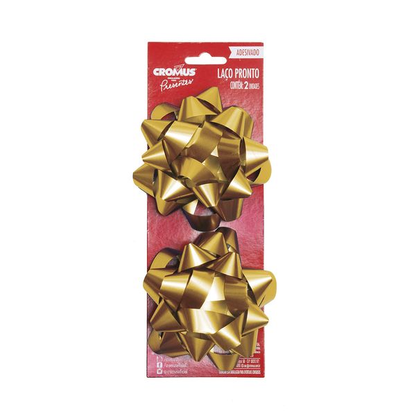Laço Pronto Adesivado Cromus Estrela Dourado 10cm com 2 Unidades