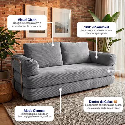 Sofá-Cama 3 Lugares SmartBox 1.88m AirPress Compacto XpandTech Cinza Claro
