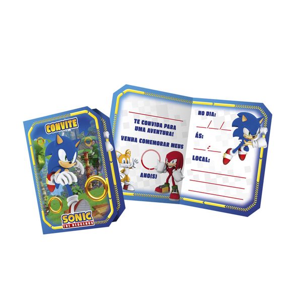 Convite de Aniversário Sonic com 8 Unidades Regina