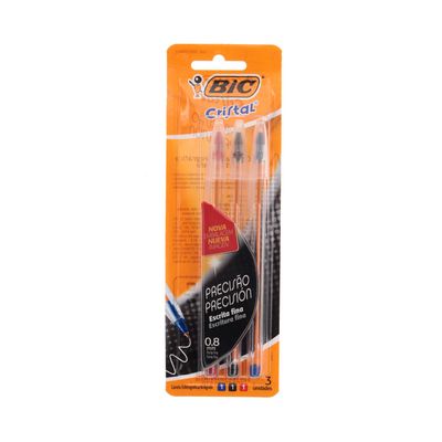 Caneta Esferográfica Bic Fine Plus 0.8mm Azul e Preto com 3 Unidades