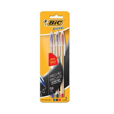 Caneta Esferográfica Bic Fine Plus 0.8mm Azul e Preto com 3 Unidades