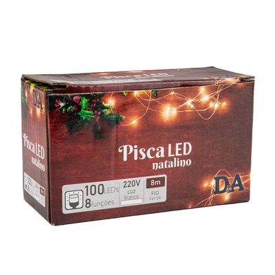 Pisca Led DeA 100 Lâmpadas Luz Branca 8 Funções com Fio Verde 220V 8m