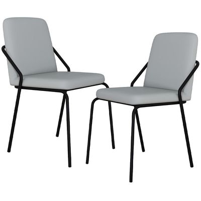 Kit 02 Cadeiras Estofada Para Sala De Jantar Loft Preto C01 Courino Saturno Off White - Lyam Decor
