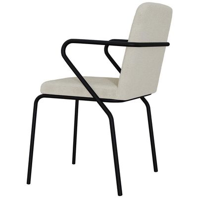 Kit 02 Cadeiras Estofada Para Sala De Jantar Com Braço Loft Preto C01 Bouclê Vanilla - Lyam Decor