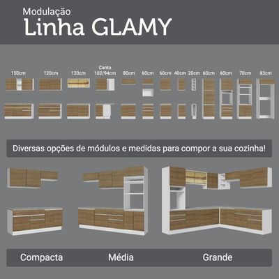 Armário De Cozinha Completa 190cm Glamy Madesa Branco Rustic