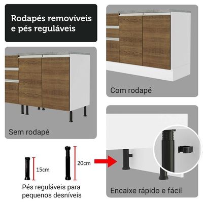 Armário De Cozinha Completa 190cm Glamy Madesa Branco Rustic