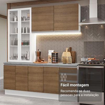 Armário De Cozinha Completa 190cm Glamy Madesa Branco Rustic