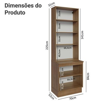 Kit Balcão + Cristaleira 70cm Rustic Branco Stella Madesa 01 Rustic Branco