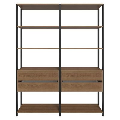 Estante Armário Multiuso Para Livros 4 Gavetas 8 Prateleiras 140cm Rustic Preto Madesa