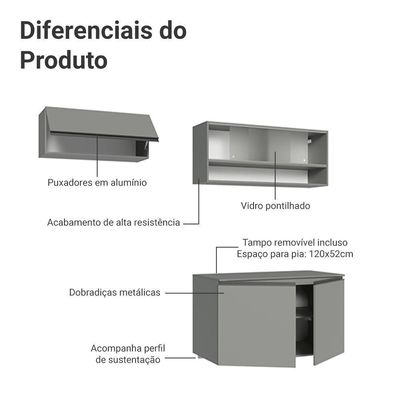 Armário De Cozinha Compacta Suspenso 200cm Nice Madesa 07 Cinza