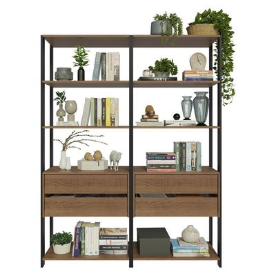 Estante Armário Multiuso Para Livros 4 Gavetas 8 Prateleiras 140cm Rustic Preto Madesa