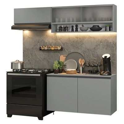 Armário De Cozinha Compacta Suspenso 200cm Nice Madesa 07 Cinza