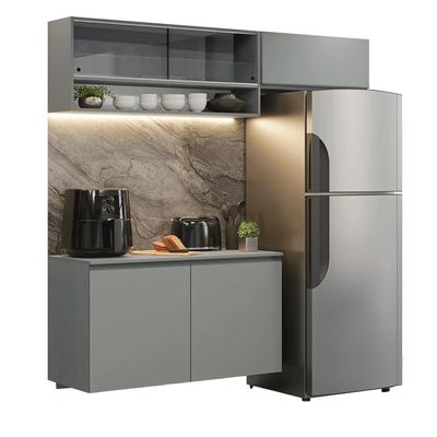 Armário De Cozinha Compacta Suspenso 200cm Nice Madesa XA08 Cinza