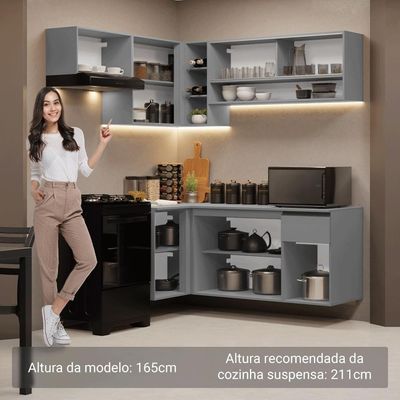 Armário De Cozinha Completa De Canto Suspenso 325cm Nice Madesa 02 Cinza