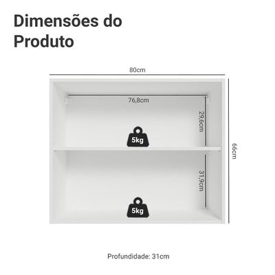 Armário Aéreo 80 Cm 2 Portas Vik Madesa Branco