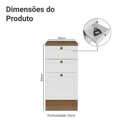 Balcão De Cozinha 40 Cm 3 Gavetas Rustic/branco Vik Madesa Rustic/branco