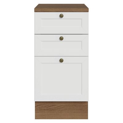 Balcão De Cozinha 40 Cm 3 Gavetas Rustic/branco Vik Madesa Rustic/branco